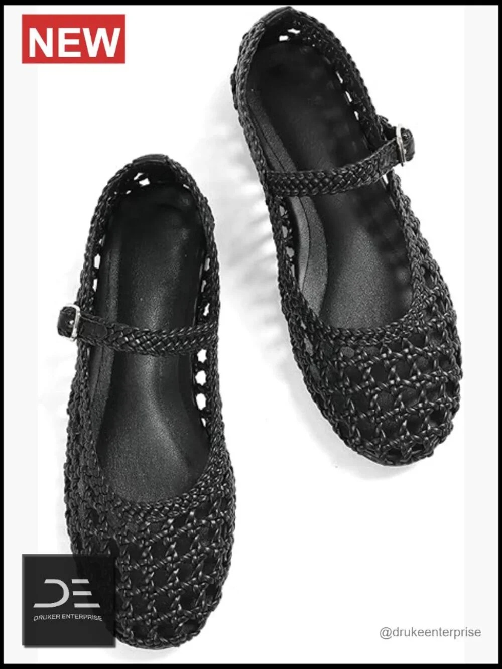 Woven Ballet Flats for Women Round Toe Mesh Flats Buckle Strap Mary Jane Shoes
